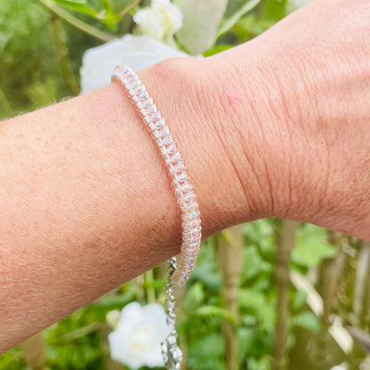 Seed bead and crystal bracelet on wrist