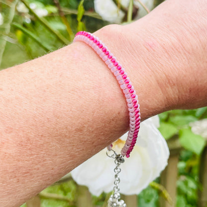 Seed bead and crystal bracelet on wrist