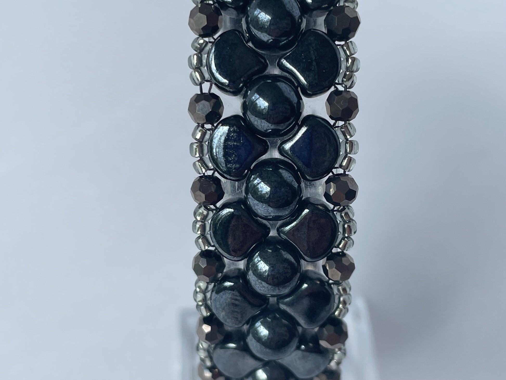 Very close up image of bracelet showing detail