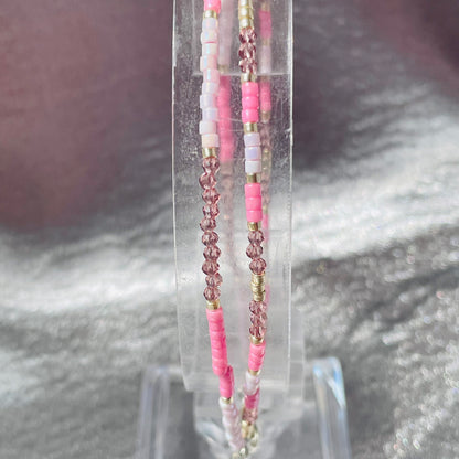 Double layer glass and crystal bead and chain bracelet (Pink)